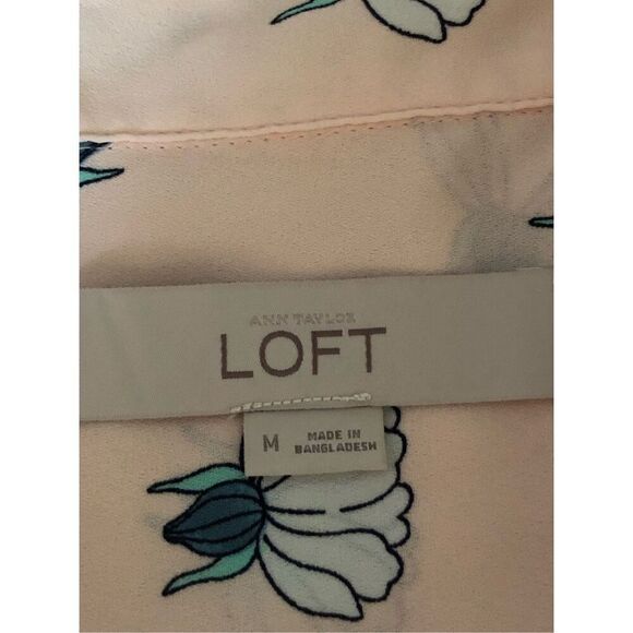 LOFT Pink Lotus Floral Print Button Front BlouseSZ 14 - Picture 10 of 11